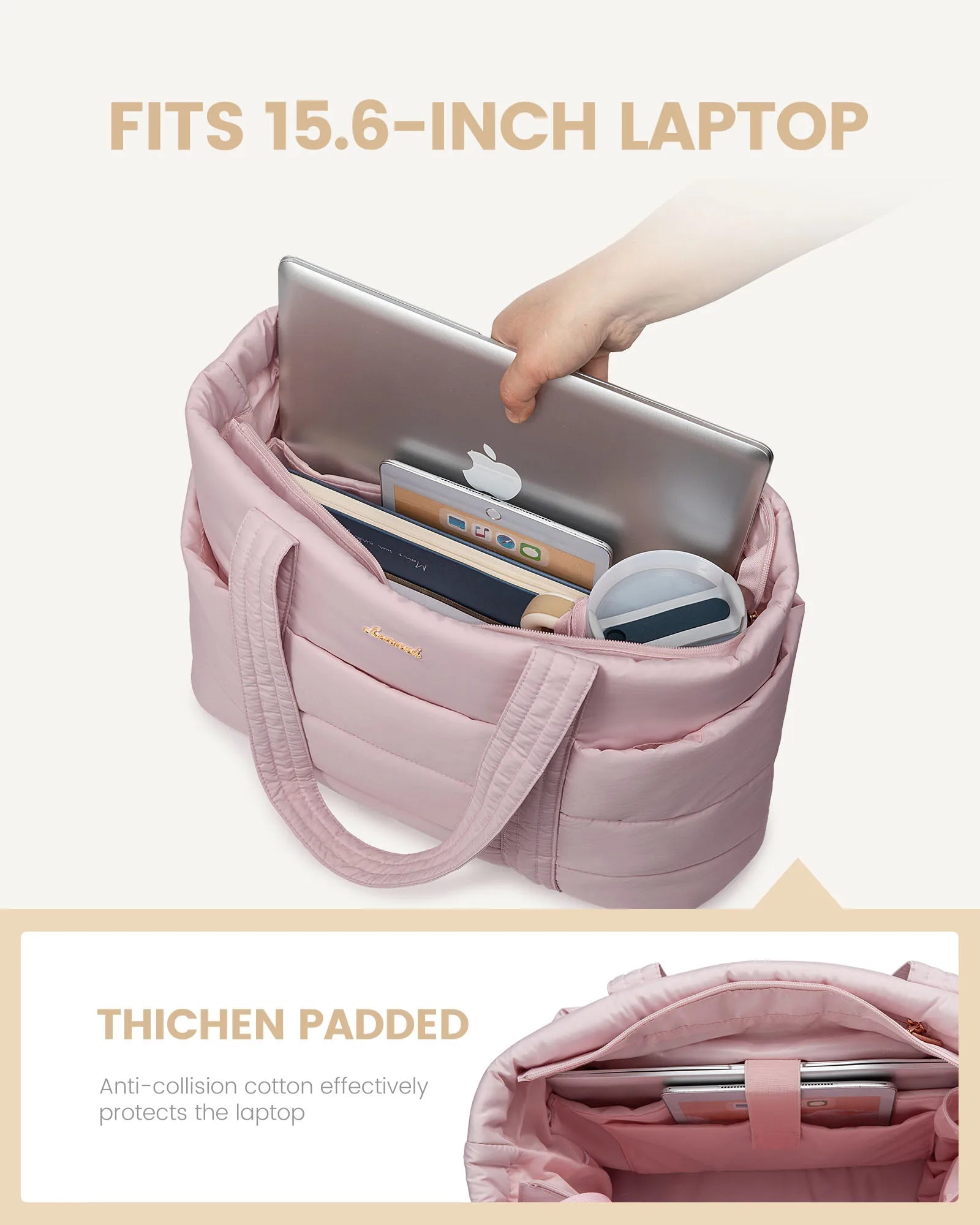 JMT-827018 Lightweight Multi-Pocket Puffer Laptop Tote Bag for 15.6 and 17.3 Inch Computers