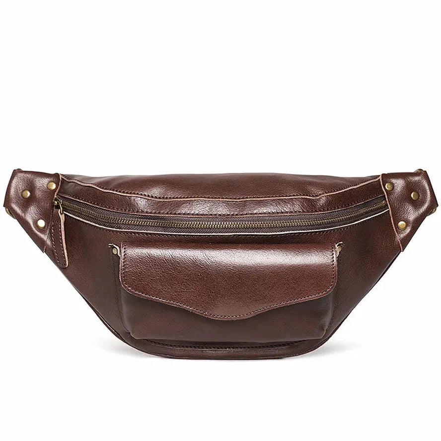 JMT-827082 Men's Genuine Leather Chest Bag in Heavyweight Waxed Canvas - Crossbody Fanny Pack with Large Capacity
