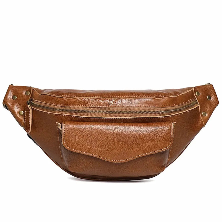 JMT-827082 Men's Genuine Leather Chest Bag in Heavyweight Waxed Canvas - Crossbody Fanny Pack with Large Capacity