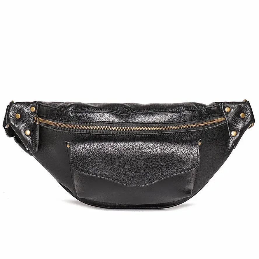 JMT-827082 Men's Genuine Leather Chest Bag in Heavyweight Waxed Canvas - Crossbody Fanny Pack with Large Capacity
