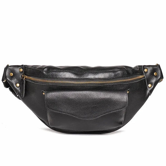 JMT-827082 Men's Genuine Leather Chest Bag in Heavyweight Waxed Canvas - Crossbody Fanny Pack with Large Capacity