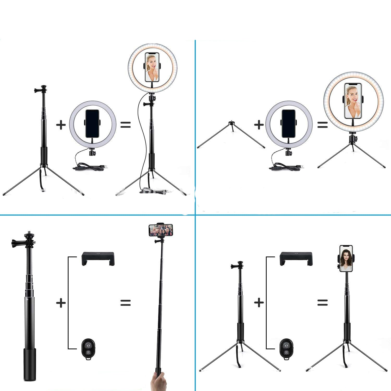 JMT-827210 10 Inch LED Ring Light with Adjustable Tripod Stand and Bluetooth Remote for iPhone Selfies