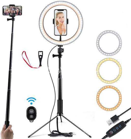 JMT-827210 10 Inch LED Ring Light with Adjustable Tripod Stand and Bluetooth Remote for iPhone Selfies