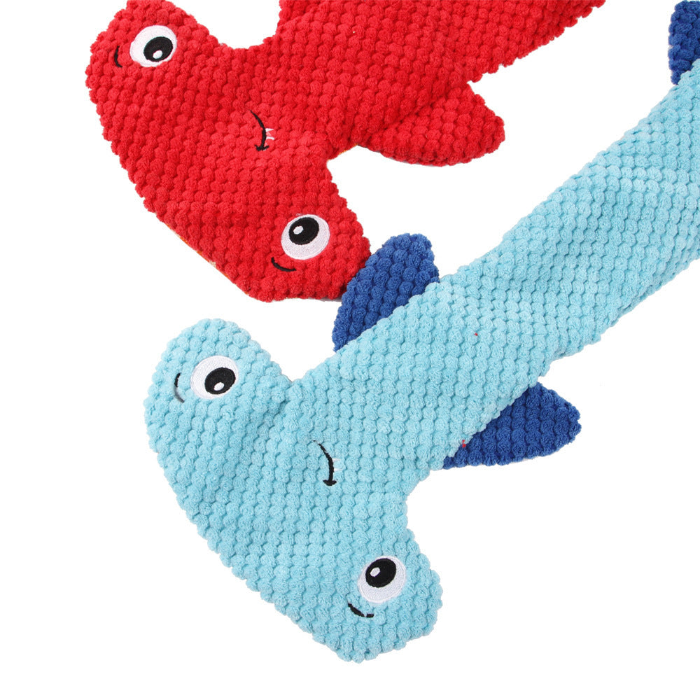 JMT-827338 Hammerhead Shark Shaped Sound Making Toy for Dogs - Durable Polyester Material in Red and Blue