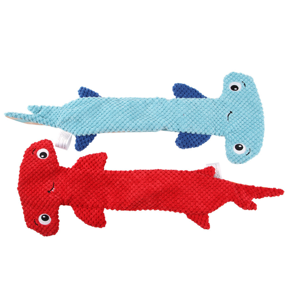 JMT-827338 Hammerhead Shark Shaped Sound Making Toy for Dogs - Durable Polyester Material in Red and Blue