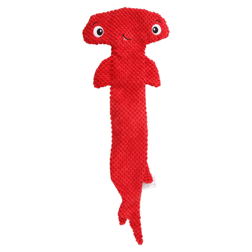 JMT-827338 Hammerhead Shark Shaped Sound Making Toy for Dogs - Durable Polyester Material in Red and Blue