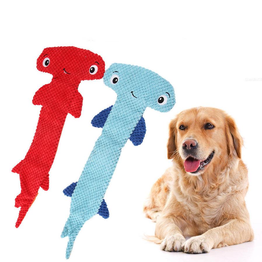 JMT-827338 Hammerhead Shark Shaped Sound Making Toy for Dogs - Durable Polyester Material in Red and Blue