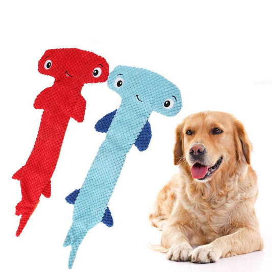 JMT-827338 Hammerhead Shark Shaped Sound Making Toy for Dogs - Durable Polyester Material in Red and Blue