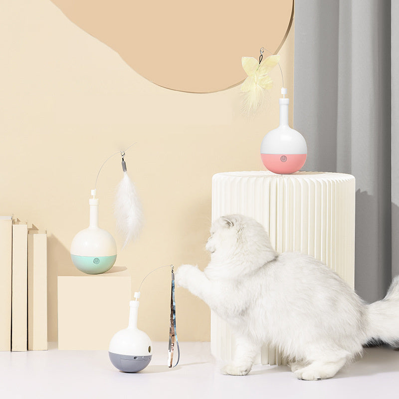 JMT-828170 Interactive Roly-Poly Cat Feather Toy - Ultra Quiet Random Movement, Rechargeable with Auto Timer, Perfect for Indoor Cats
