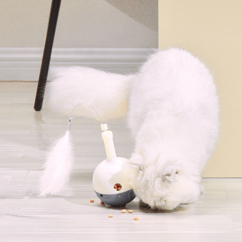 JMT-828170 Interactive Roly-Poly Cat Feather Toy - Ultra Quiet Random Movement, Rechargeable with Auto Timer, Perfect for Indoor Cats
