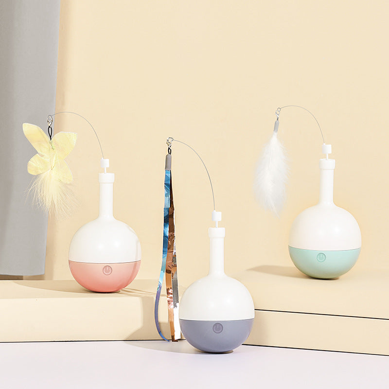 JMT-828170 Interactive Roly-Poly Cat Feather Toy - Ultra Quiet Random Movement, Rechargeable with Auto Timer, Perfect for Indoor Cats