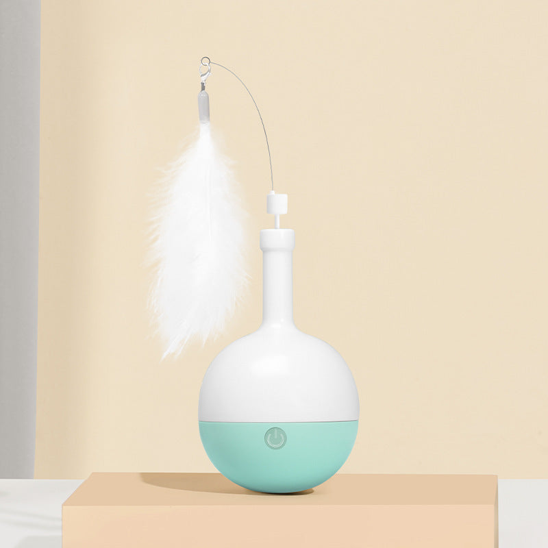 JMT-828170 Interactive Roly-Poly Cat Feather Toy - Ultra Quiet Random Movement, Rechargeable with Auto Timer, Perfect for Indoor Cats