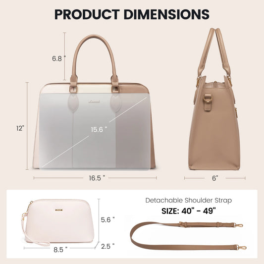 JMT-828170 Stylish 15.6 Inch Waterproof Laptop Tote Bag for Women - Versatile Work Handbag with Leather Briefcase Design