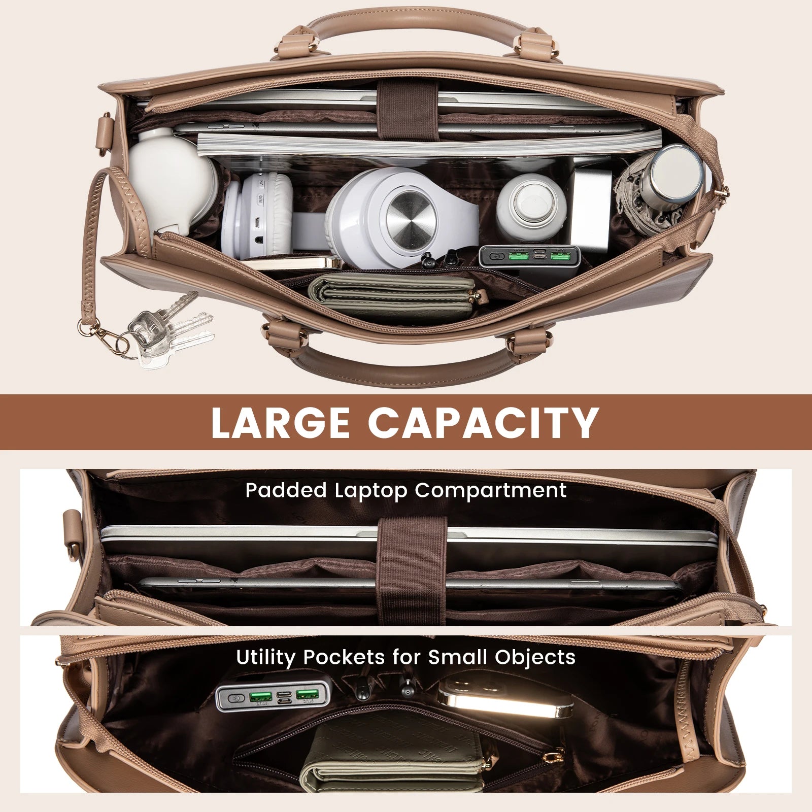 JMT-828170 Stylish 15.6 Inch Waterproof Laptop Tote Bag for Women - Versatile Work Handbag with Leather Briefcase Design
