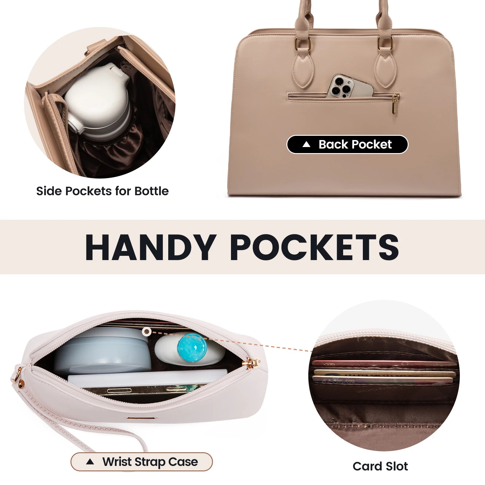 JMT-828170 Stylish 15.6 Inch Waterproof Laptop Tote Bag for Women - Versatile Work Handbag with Leather Briefcase Design