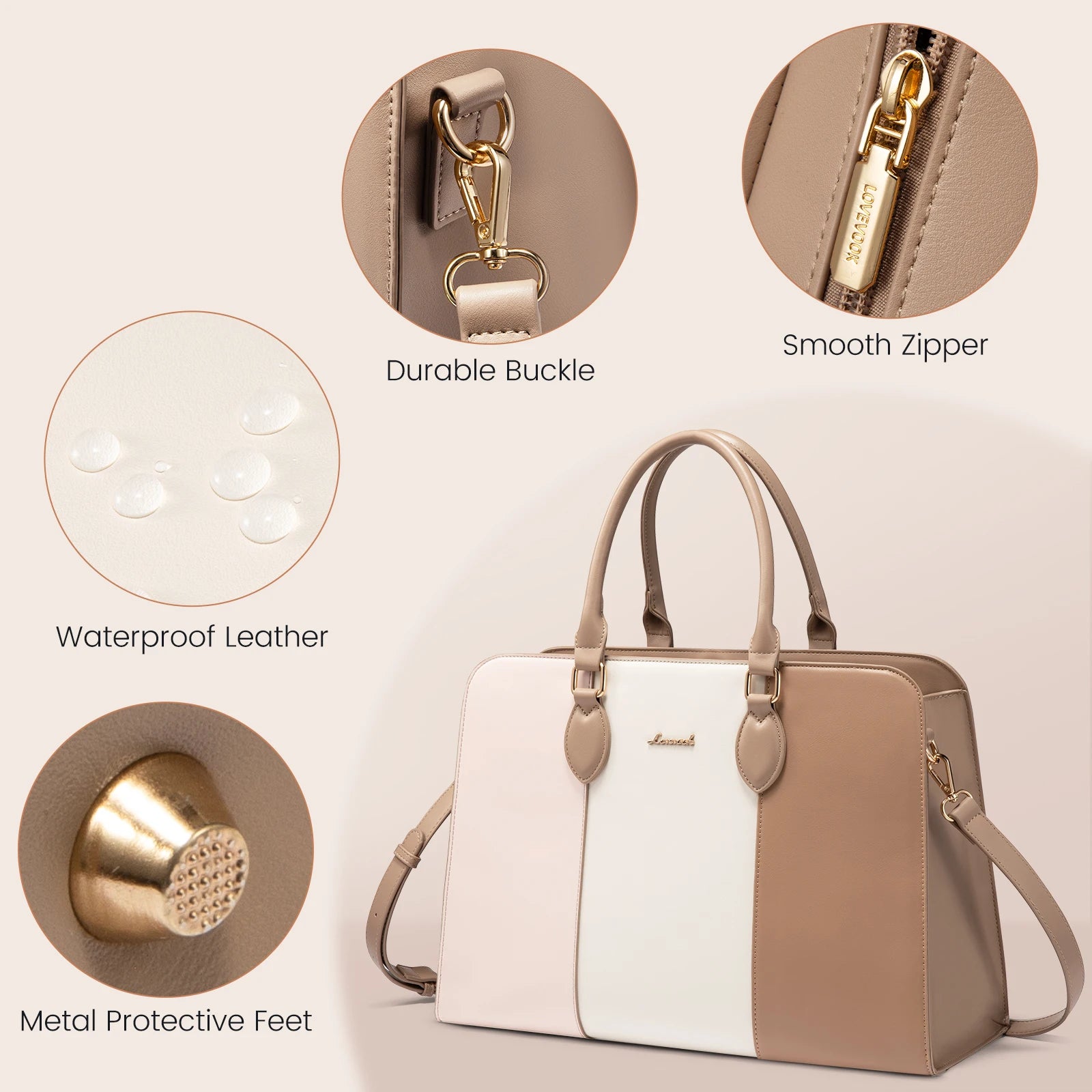 JMT-828170 Stylish 15.6 Inch Waterproof Laptop Tote Bag for Women - Versatile Work Handbag with Leather Briefcase Design