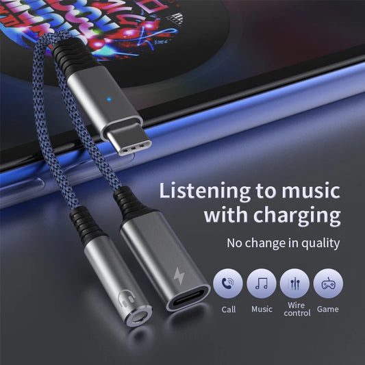 JMT-829002 Type C Male to 3.5mm Female Audio Cable Adapter with Fast Charging for Compatible Devices