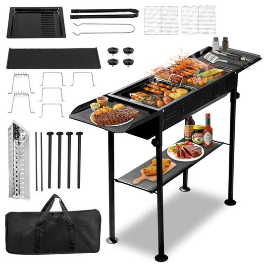 JMT-829386 Rectangular Black Iron Barbecue Grill - 20.3x33x69.8cm