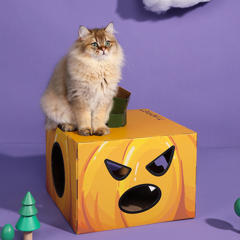JMT-829514 Halloween Pumpkin House Cat Scratcher – Corrugated Paper Toy for Cats