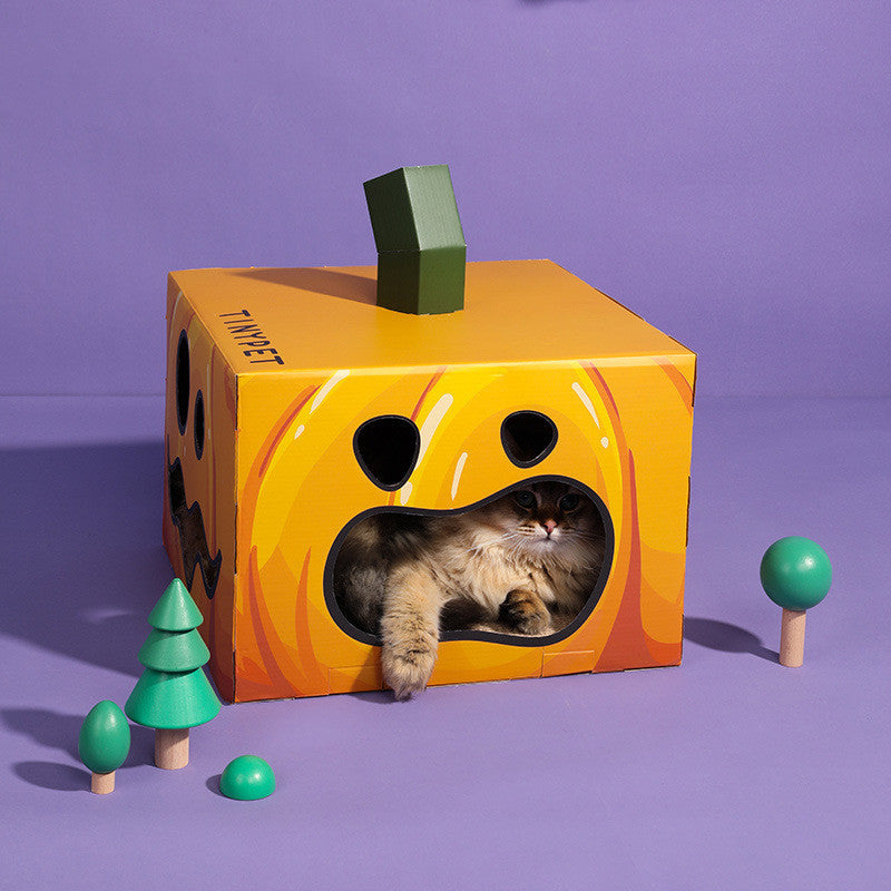 JMT-829514 Halloween Pumpkin House Cat Scratcher – Corrugated Paper Toy for Cats
