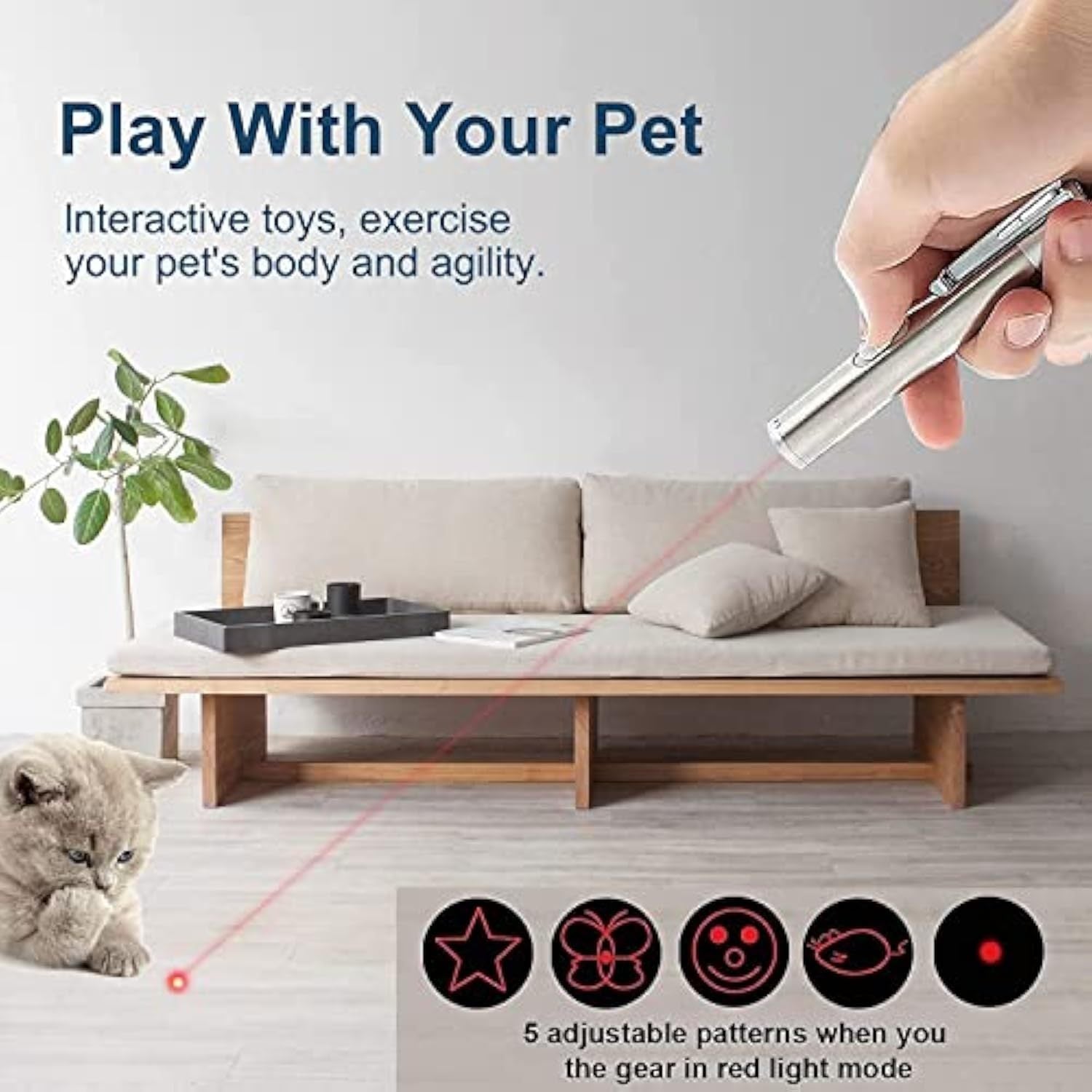 JMT-830474 Interactive LED Cat Toy Pointer with Multiple Light Modes for Indoor Play and Pet Engagement