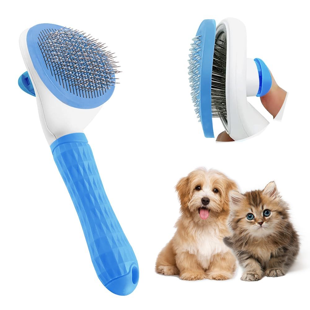 JMT-833034 Cat Deshedding Brush with Release Button for Easy Fur Removal - Gentle Grooming Tool for Long and Short Hair Cats