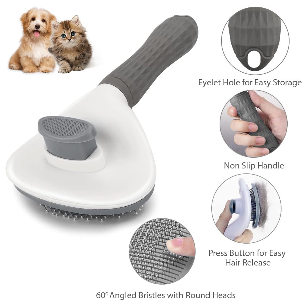 JMT-833034 Cat Deshedding Brush with Release Button for Easy Fur Removal - Gentle Grooming Tool for Long and Short Hair Cats
