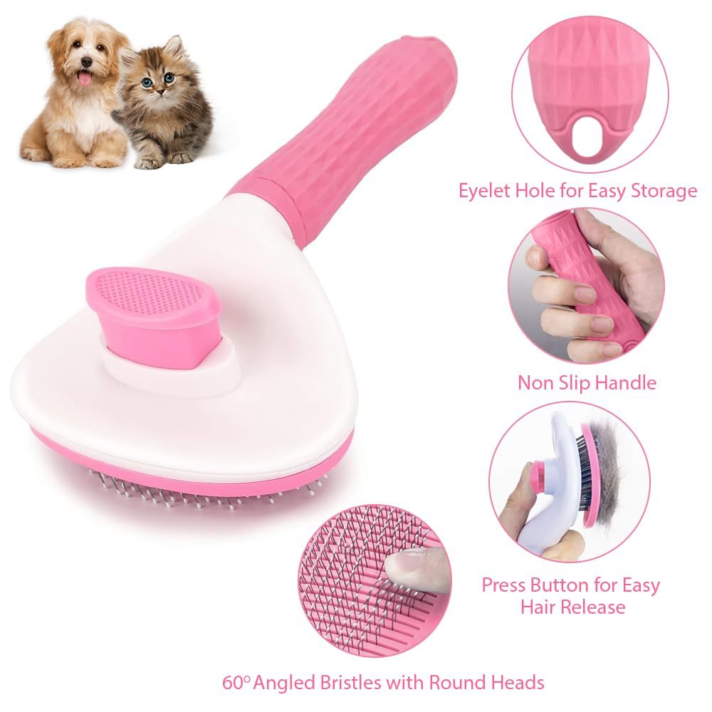 JMT-833034 Cat Deshedding Brush with Release Button for Easy Fur Removal - Gentle Grooming Tool for Long and Short Hair Cats