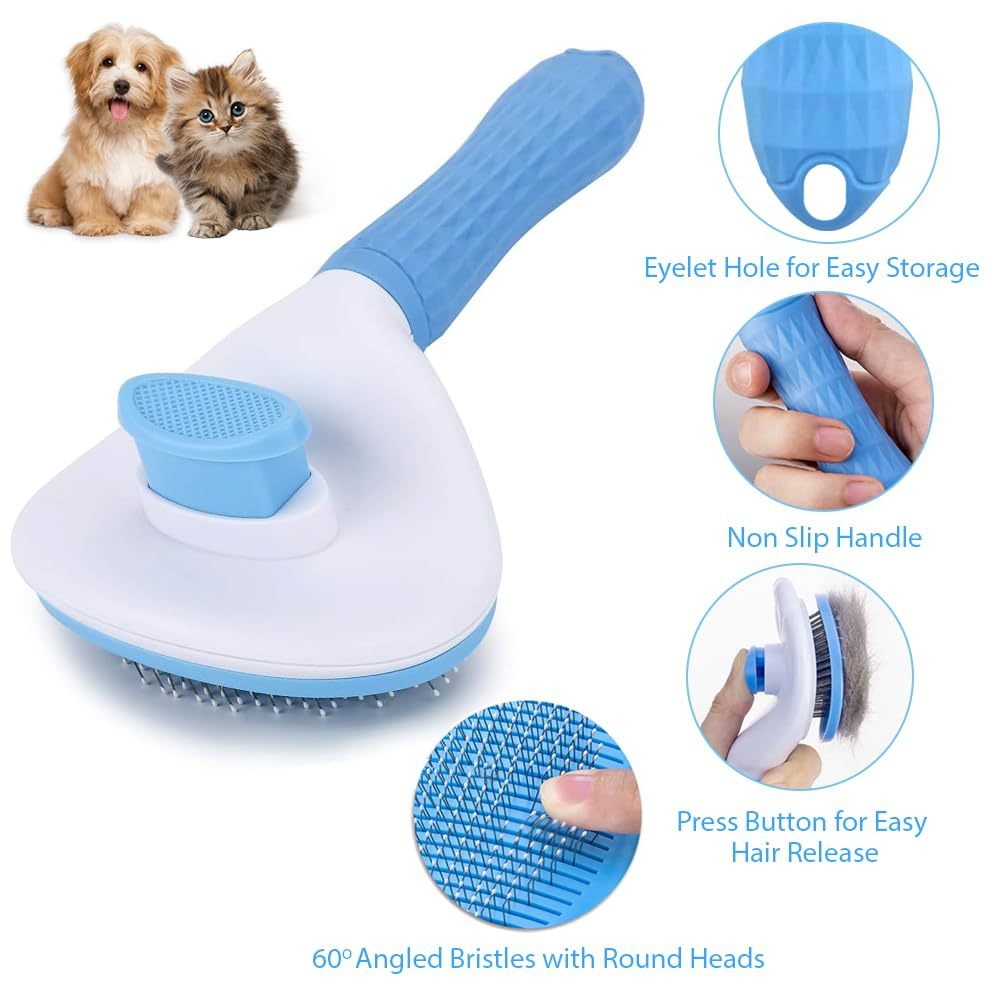 JMT-833034 Cat Deshedding Brush with Release Button for Easy Fur Removal - Gentle Grooming Tool for Long and Short Hair Cats