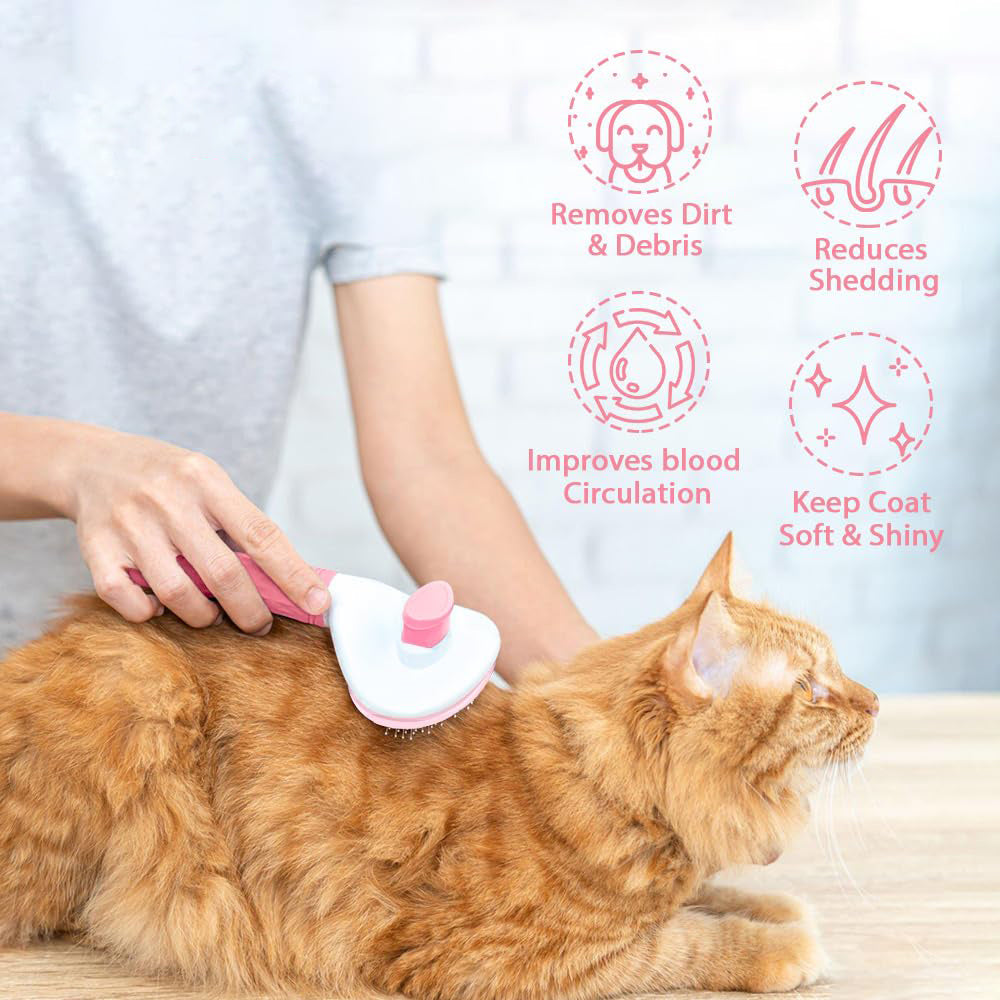 JMT-833034 Cat Deshedding Brush with Release Button for Easy Fur Removal - Gentle Grooming Tool for Long and Short Hair Cats