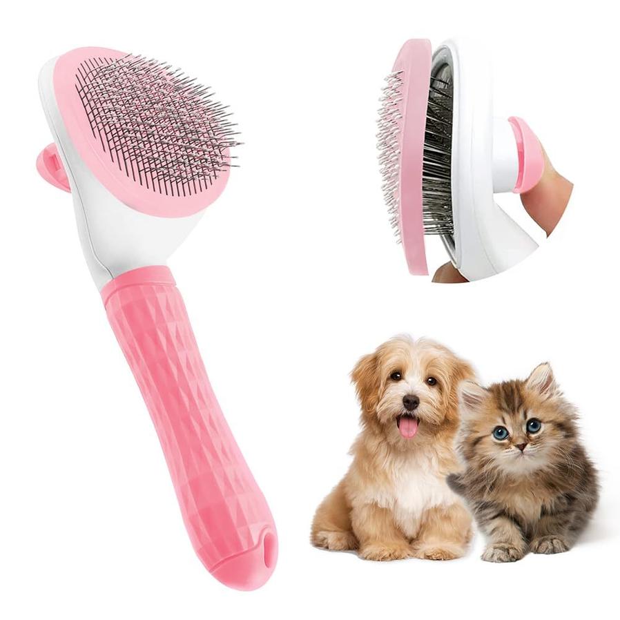 JMT-833034 Cat Deshedding Brush with Release Button for Easy Fur Removal - Gentle Grooming Tool for Long and Short Hair Cats