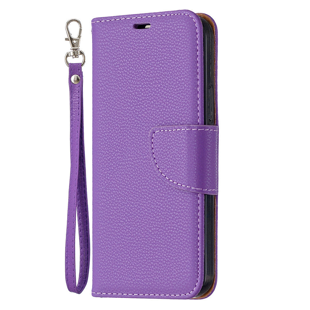 JMT-833482 Lychee Pattern Leather Wallet Case with Lanyard for iPhone Models