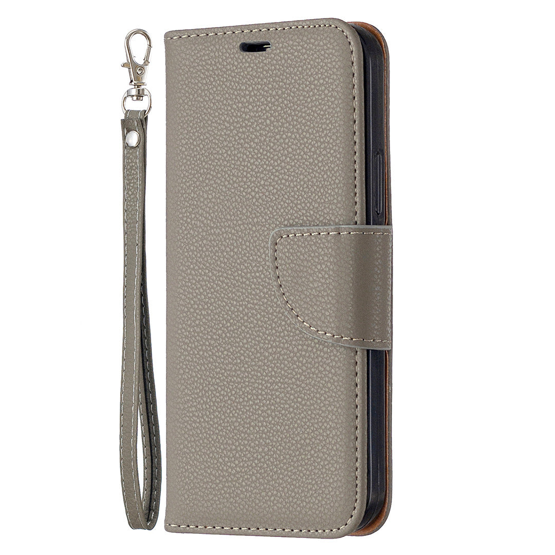 JMT-833482 Lychee Pattern Leather Wallet Case with Lanyard for iPhone Models