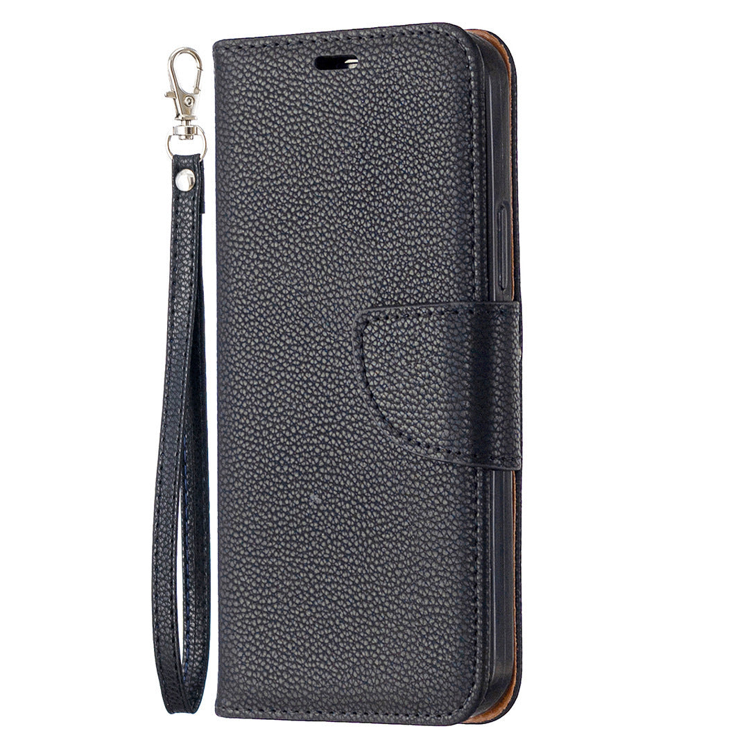 JMT-833482 Lychee Pattern Leather Wallet Case with Lanyard for iPhone Models