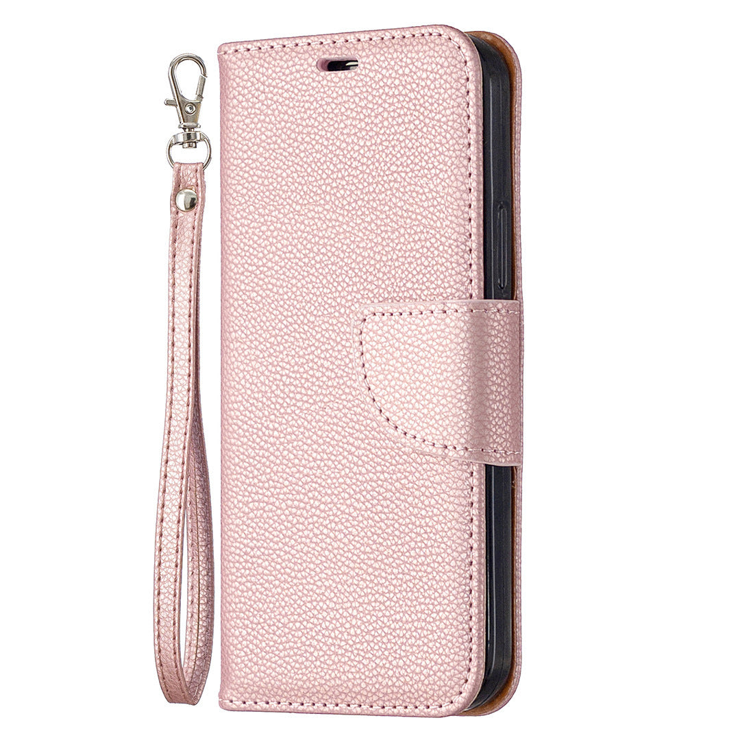 JMT-833482 Lychee Pattern Leather Wallet Case with Lanyard for iPhone Models