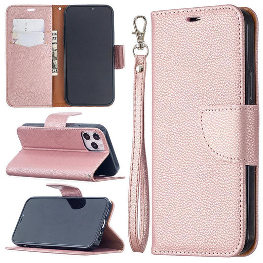JMT-833482 Lychee Pattern Leather Wallet Case with Lanyard for iPhone Models