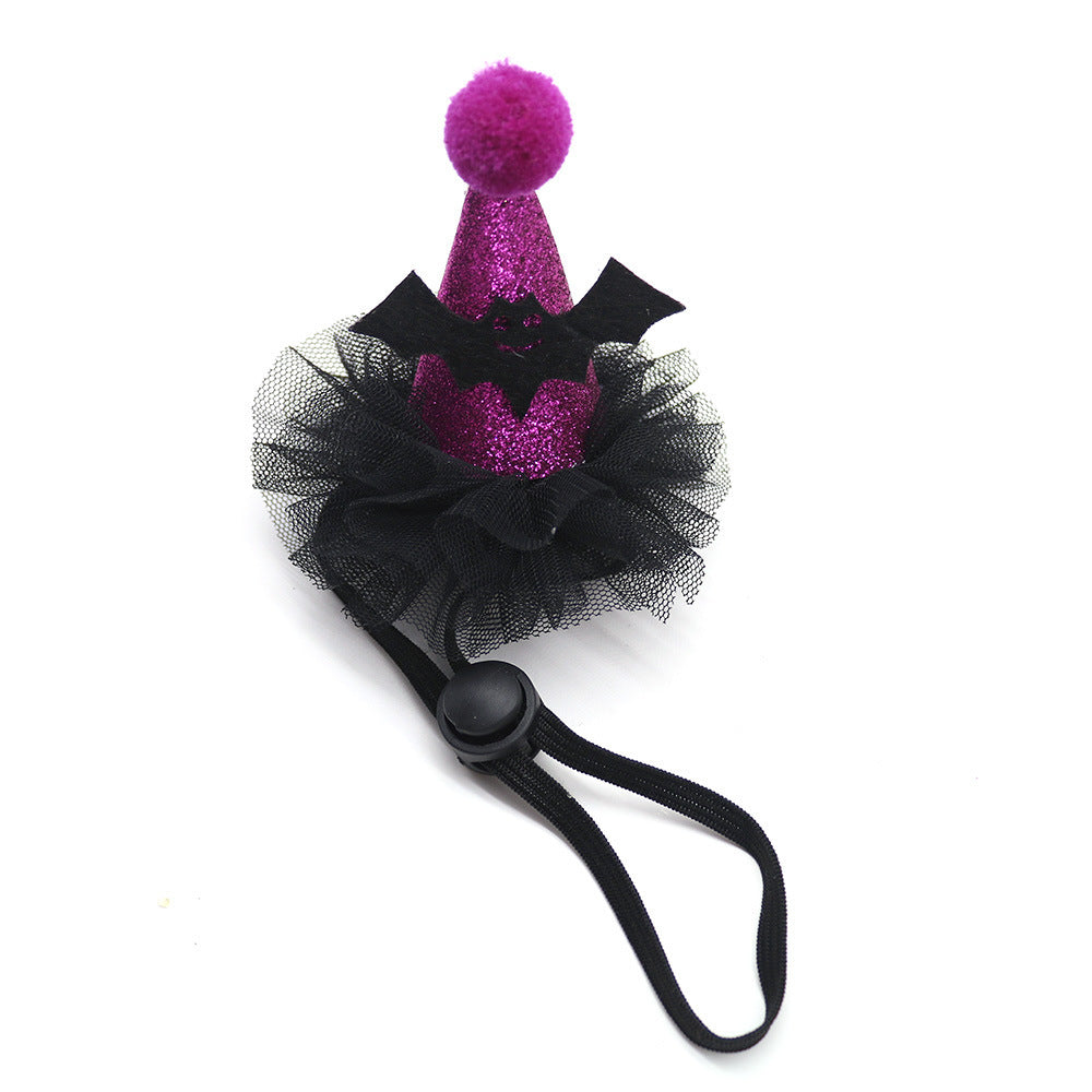 JMT-833866 Adjustable Pet Christmas Hat in Purple and Black, Made with Linen Blend, Ideal for Halloween Celebrations