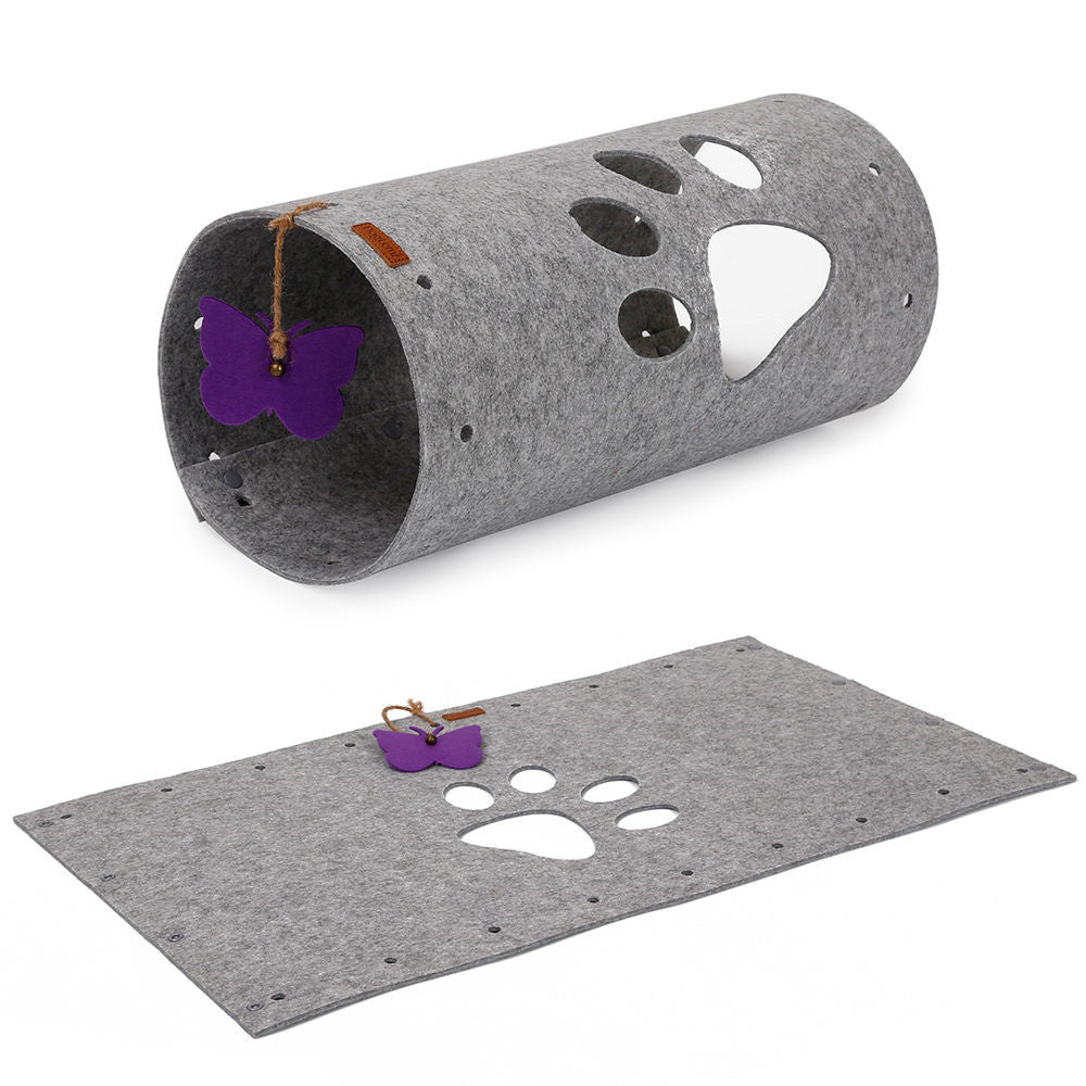 JMT-833930 Splicable Folding Cat Tunnel Toy - Durable Felt Cloth, Gray & Green, 79x45cm