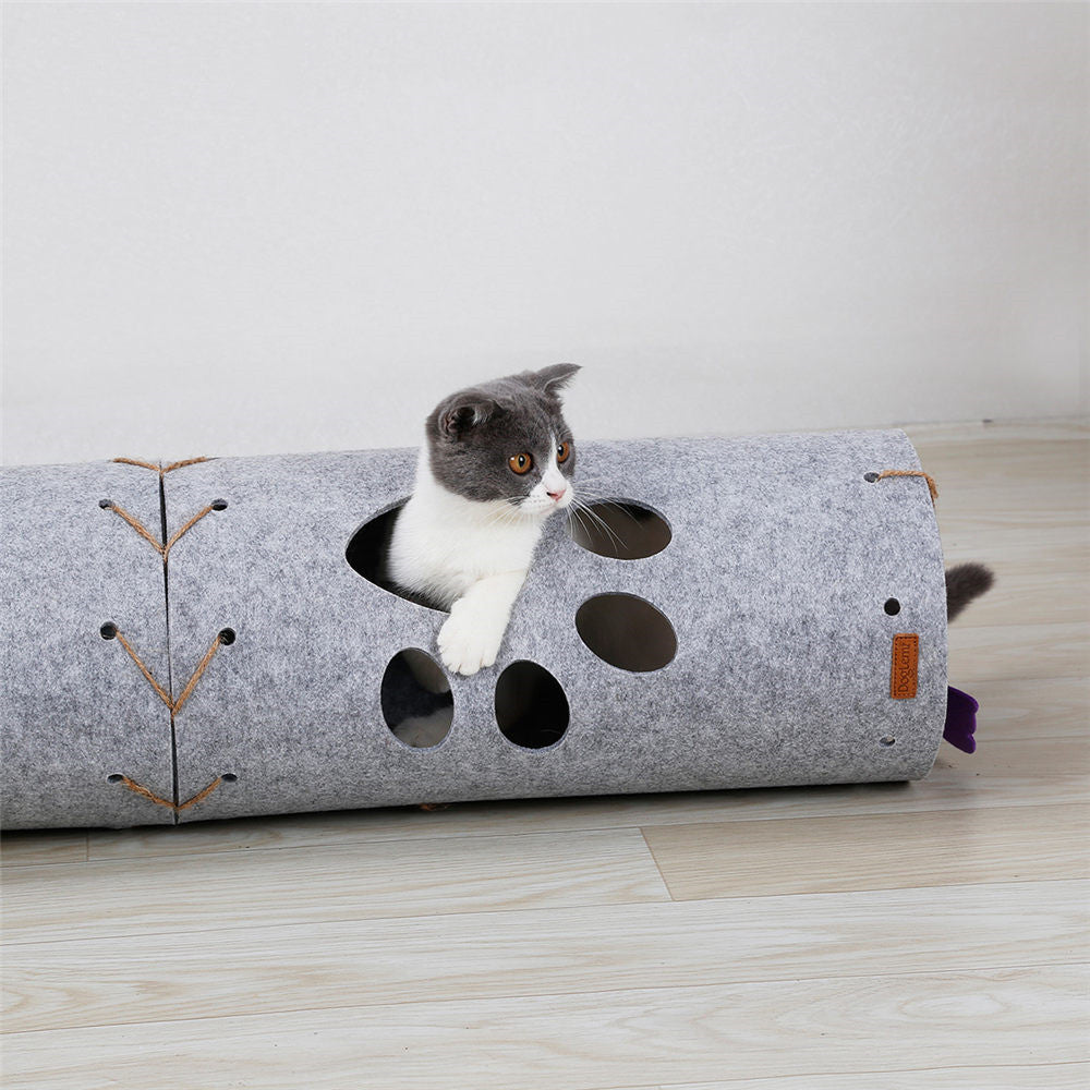JMT-833930 Splicable Folding Cat Tunnel Toy - Durable Felt Cloth, Gray & Green, 79x45cm
