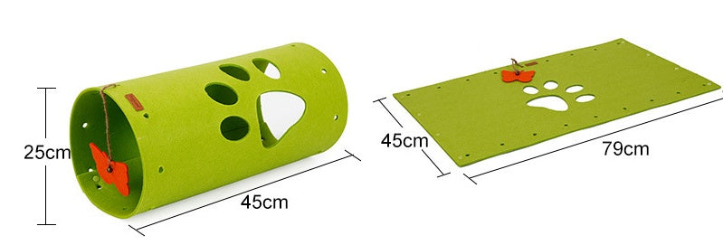 JMT-833930 Splicable Folding Cat Tunnel Toy - Durable Felt Cloth, Gray & Green, 79x45cm