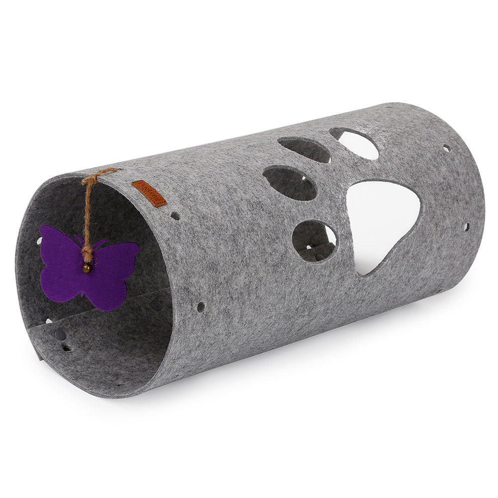 JMT-833930 Splicable Folding Cat Tunnel Toy - Durable Felt Cloth, Gray & Green, 79x45cm