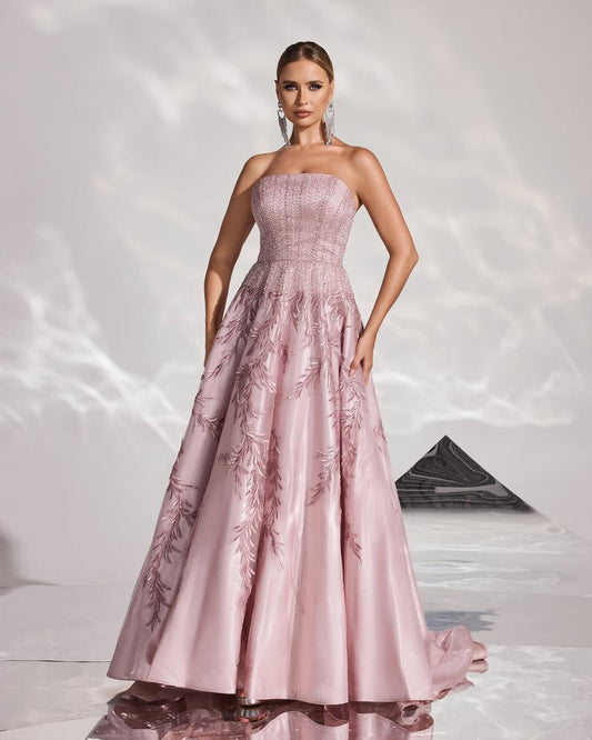 JMT-834186 Elegant Pink Evening Gown for Women - Stylish Formal Dress for Special Occasions