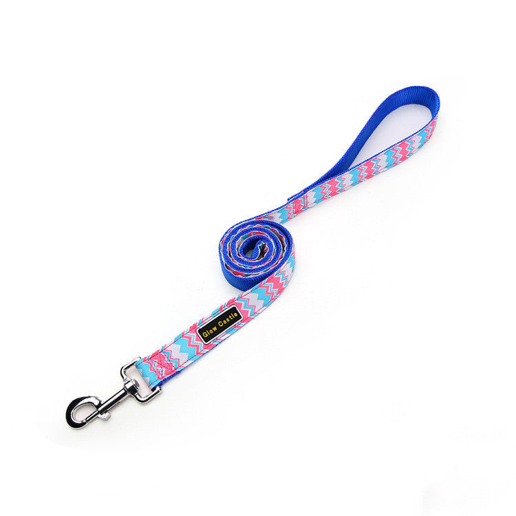 JMT-834442 Colorful Wave Pattern Nylon Dog Leash - 2.5cm x 120cm, Lightweight Pet Traction Belt