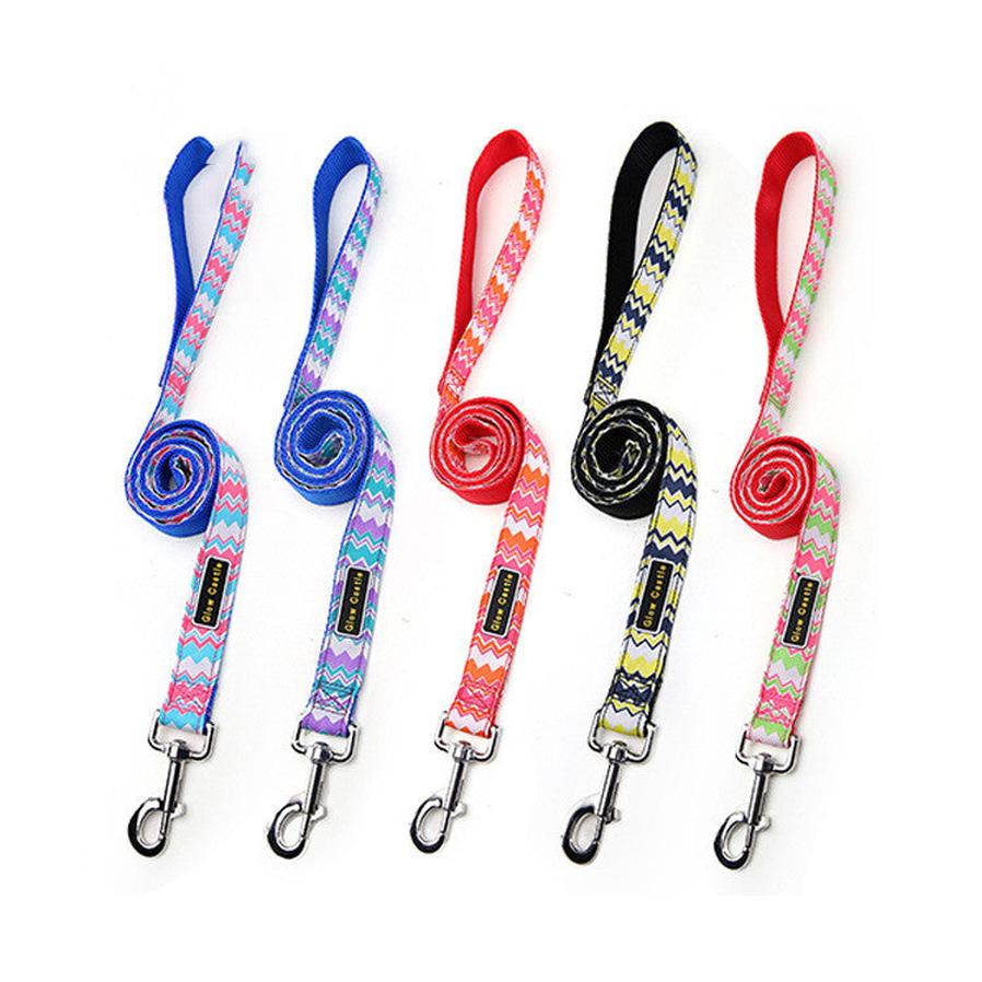 JMT-834442 Colorful Wave Pattern Nylon Dog Leash - 2.5cm x 120cm, Lightweight Pet Traction Belt