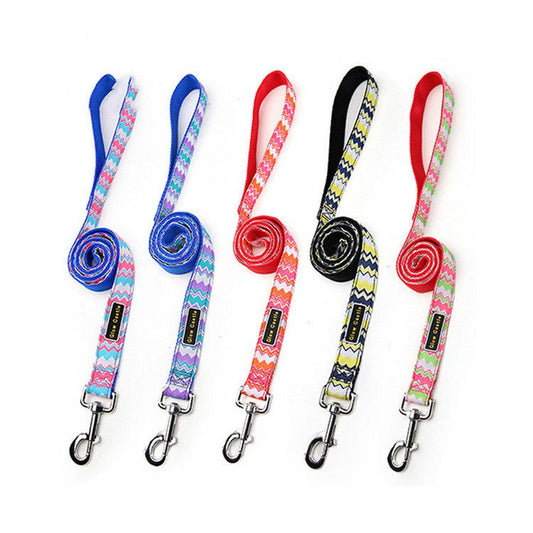 JMT-834442 Colorful Wave Pattern Nylon Dog Leash - 2.5cm x 120cm, Lightweight Pet Traction Belt