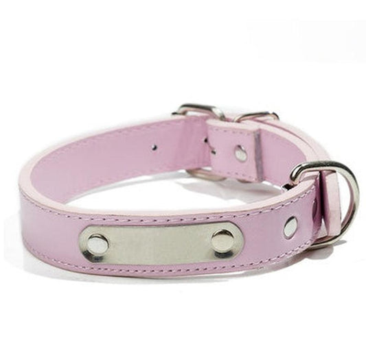 JMT-834762 Customized PU Leather Dog Collar with Laser Engraved Pet Tag for All Seasons