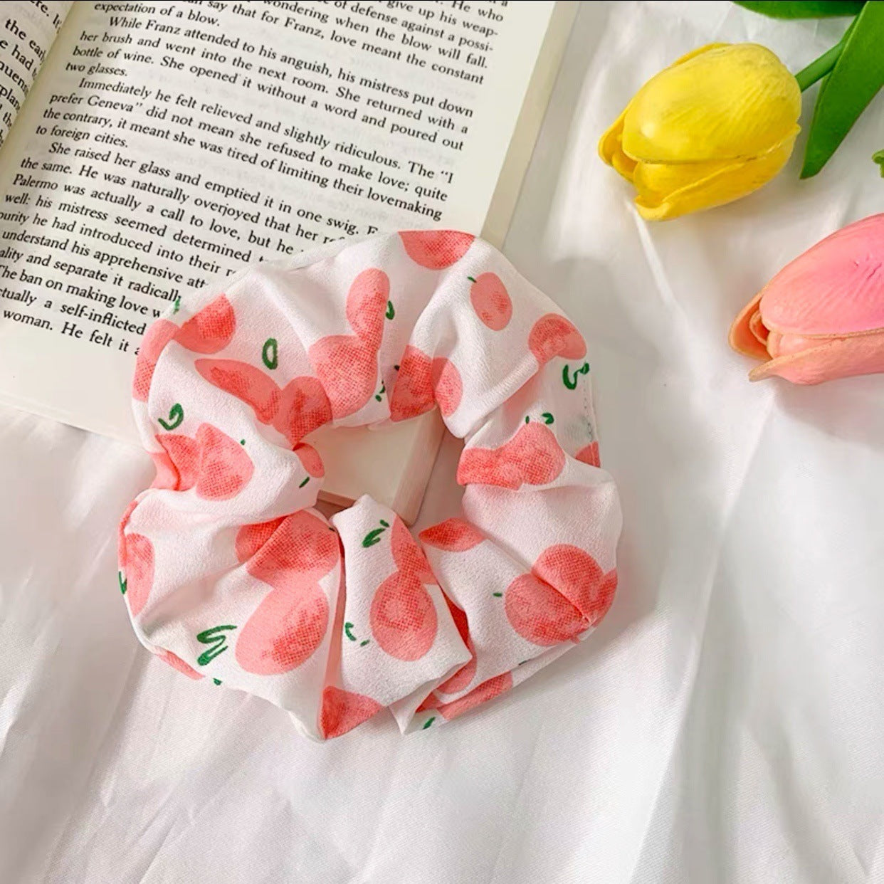 JMT-835786 Korean Fruit Pig Large Intestine Organza Hair Tie Rubber Band for Women