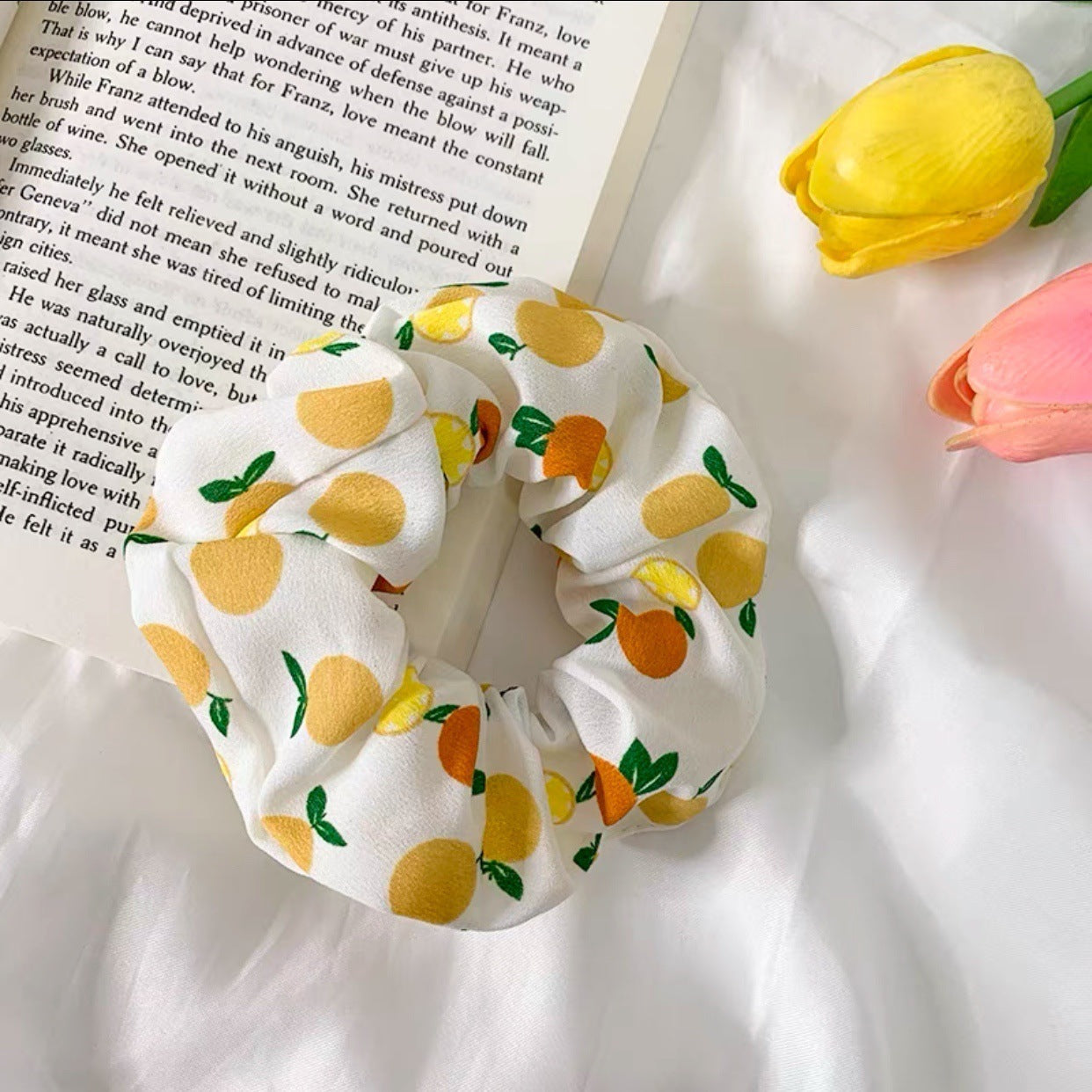 JMT-835786 Korean Fruit Pig Large Intestine Organza Hair Tie Rubber Band for Women