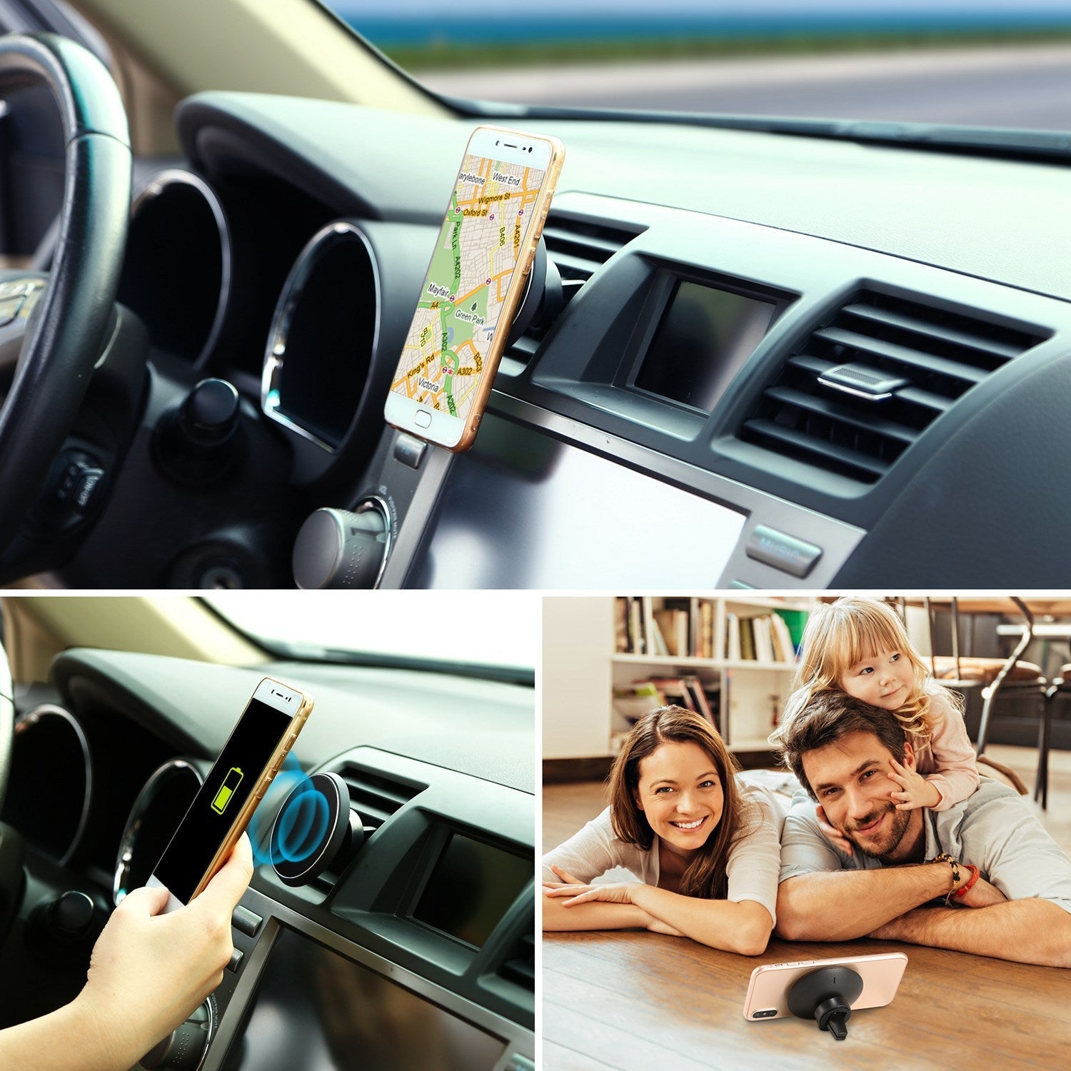 JMT-835786 Magnetic Qi Wireless Car Charger for iOS and Android Devices with 360° Rotation and Multi-Protection Features
