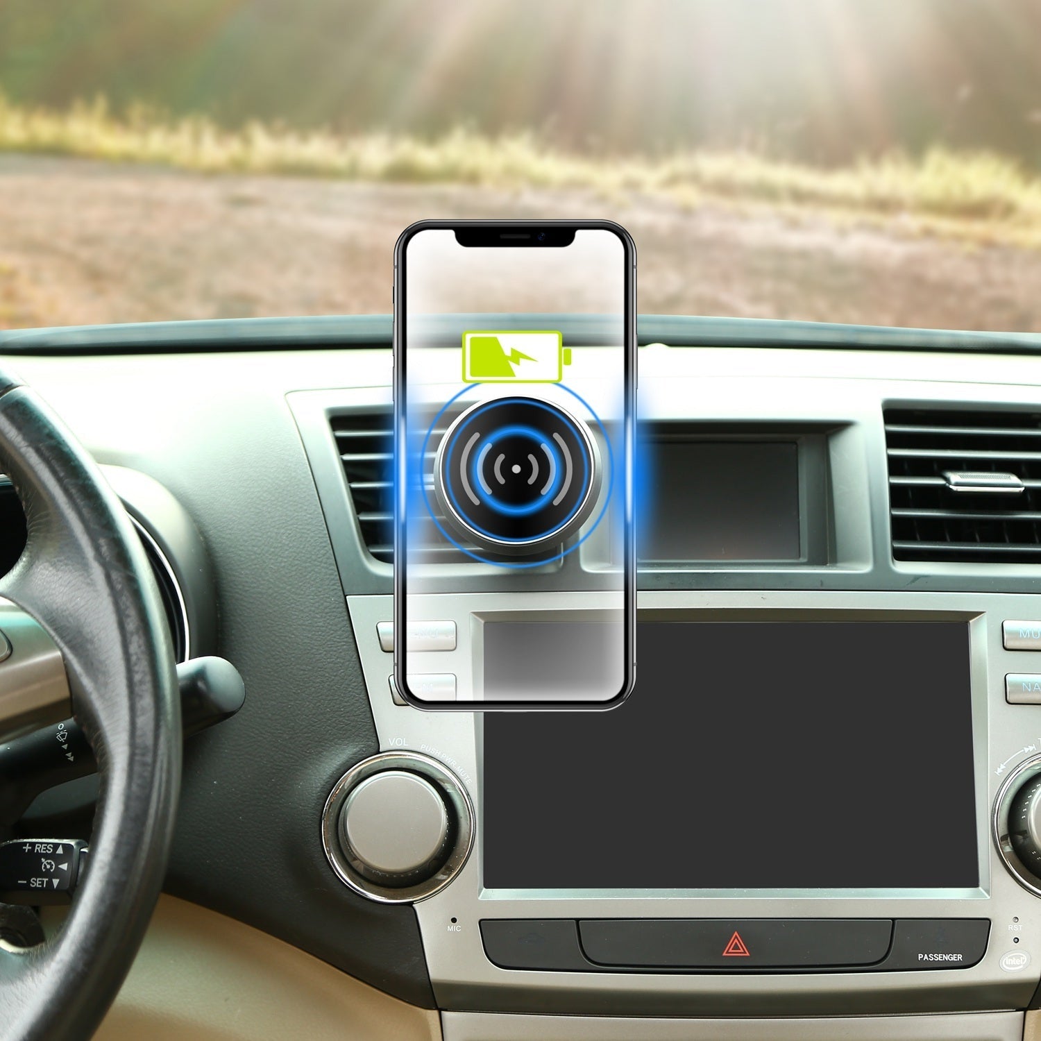 JMT-835786 Magnetic Qi Wireless Car Charger for iOS and Android Devices with 360° Rotation and Multi-Protection Features
